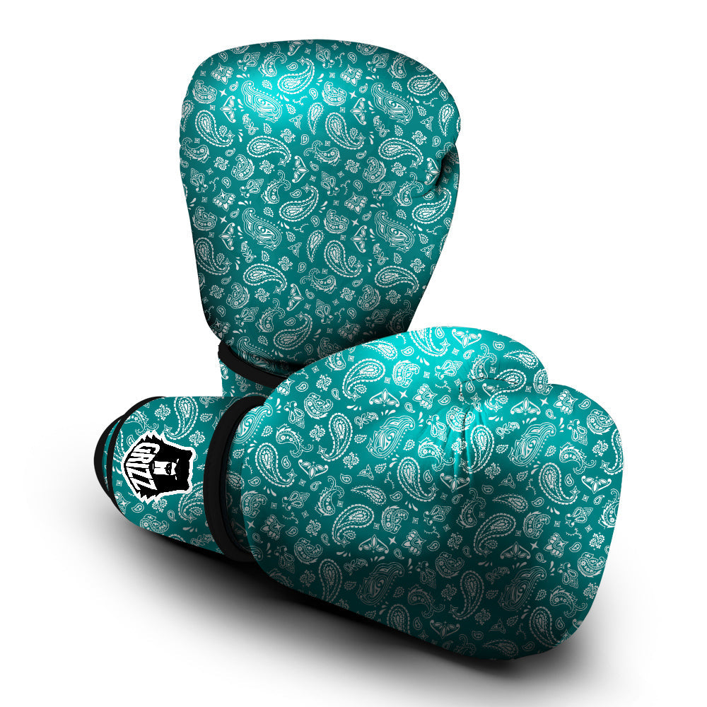 Teal Paisley Bandana Print Boxing Gloves-grizzshop