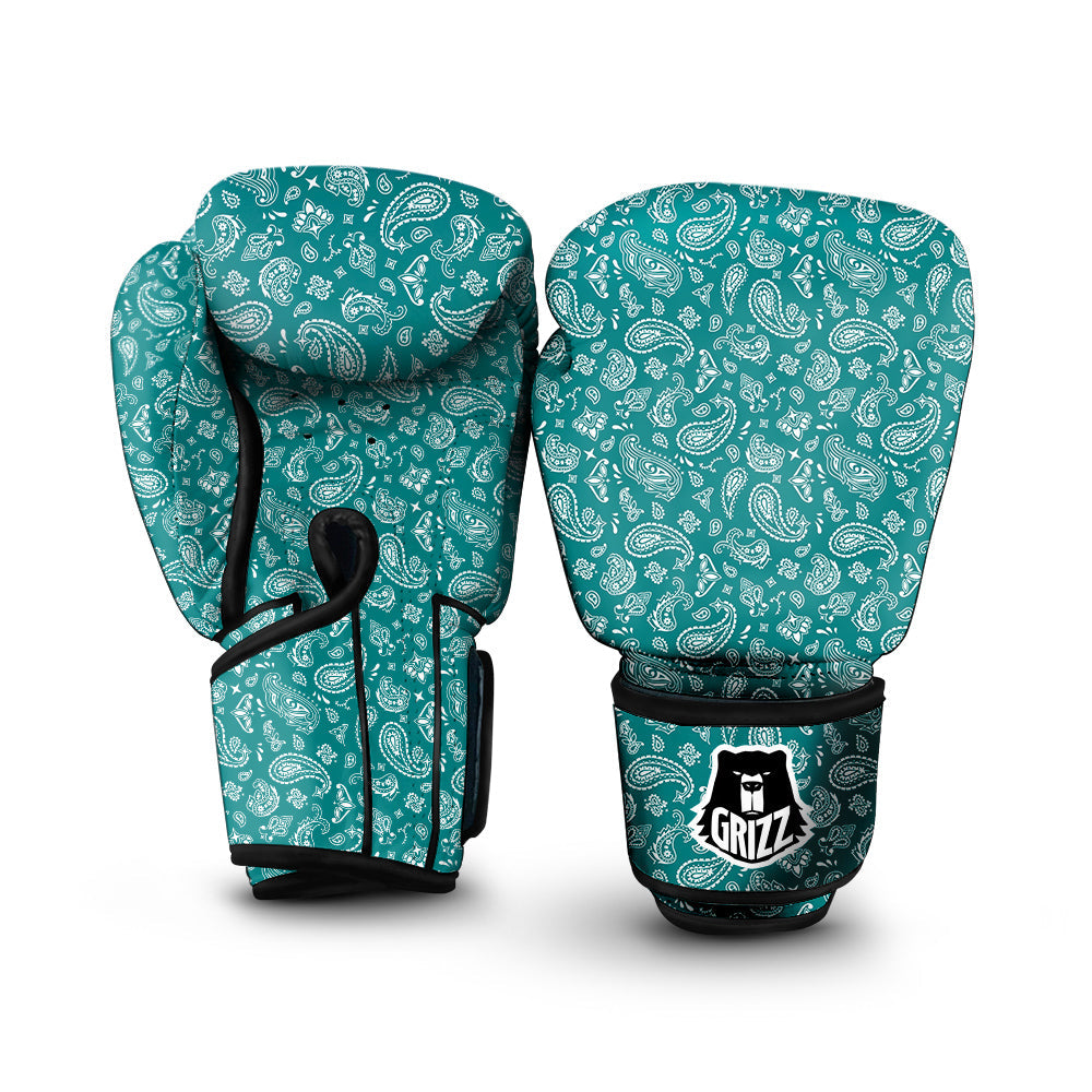 Teal Paisley Bandana Print Boxing Gloves-grizzshop