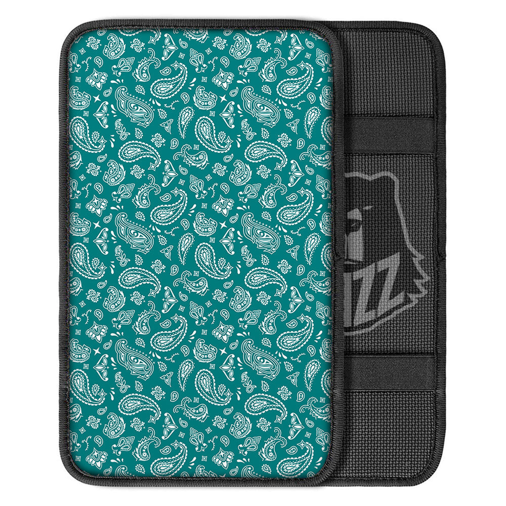 Teal Paisley Bandana Print Car Center Console Cover-grizzshop