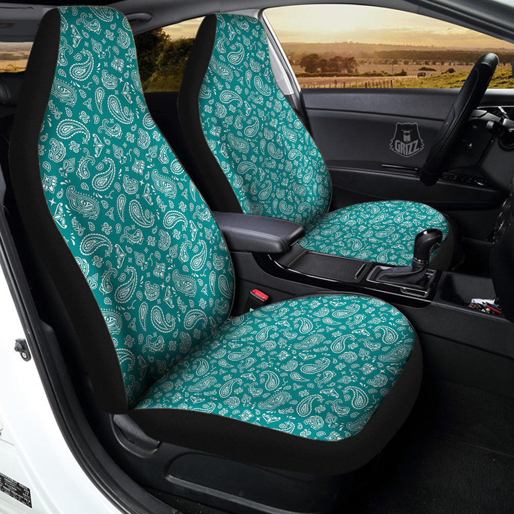 Teal Paisley Bandana Print Car Seat Covers-grizzshop