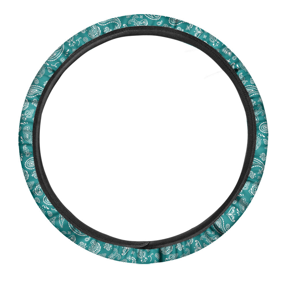 Teal Paisley Bandana Print Car Steering Wheel Cover-grizzshop