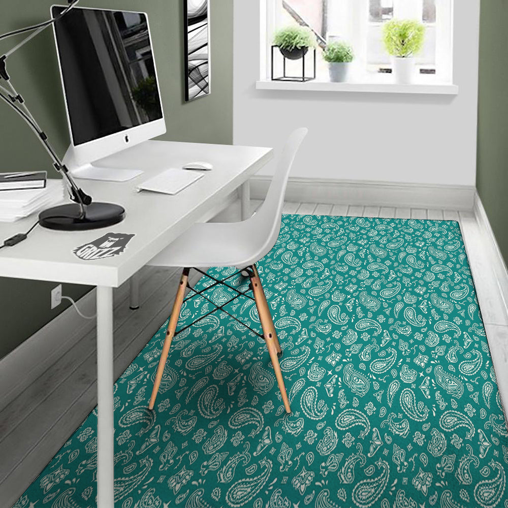 Teal Paisley Bandana Print Floor Mat-grizzshop