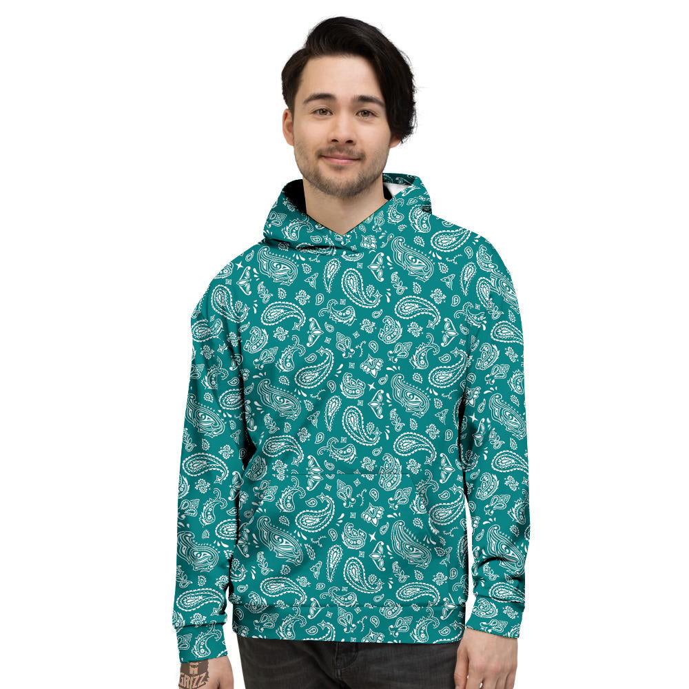 Teal Paisley Bandana Print Men's Hoodie-grizzshop