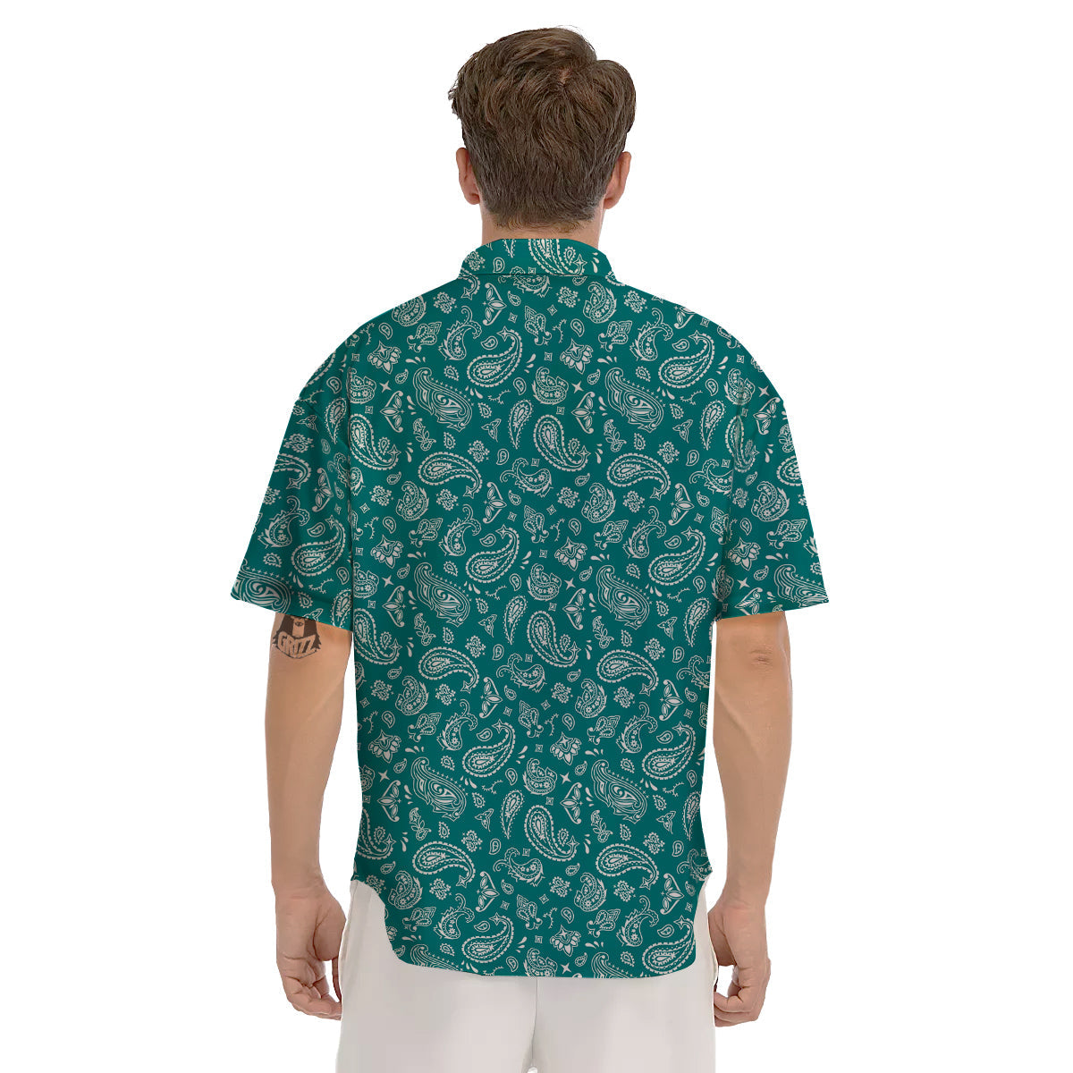 Teal Paisley Bandana Print Men's Short Sleeve Shirts-grizzshop