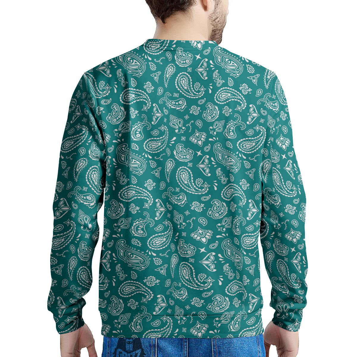 Teal Paisley Bandana Print Men's Sweatshirt-grizzshop