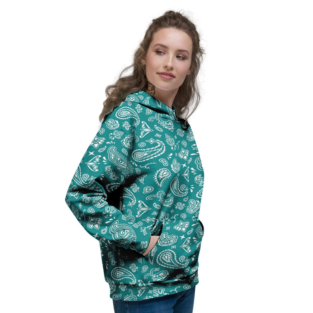 Teal Paisley Bandana Print Women's Hoodie-grizzshop