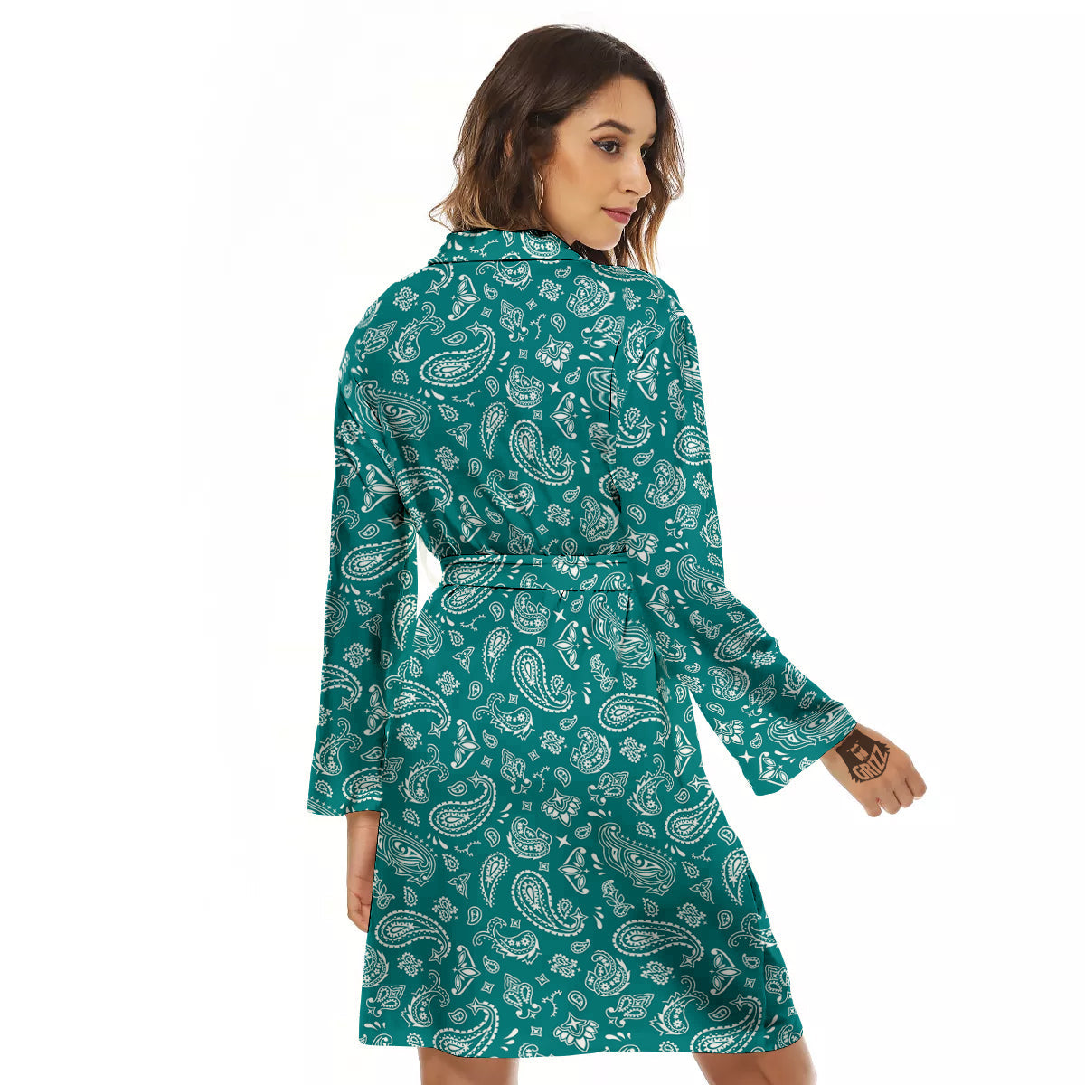 Teal Paisley Bandana Print Women's Robe-grizzshop