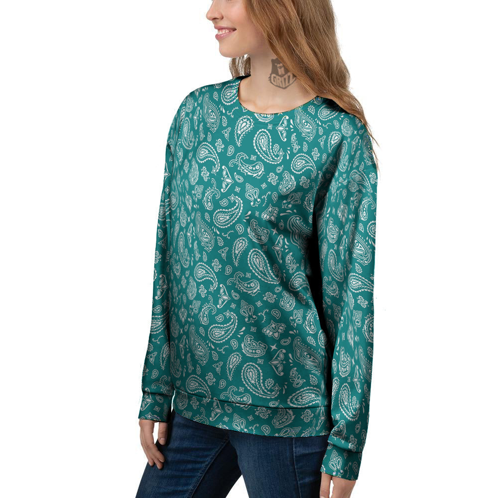 Teal Paisley Bandana Print Women's Sweatshirt-grizzshop