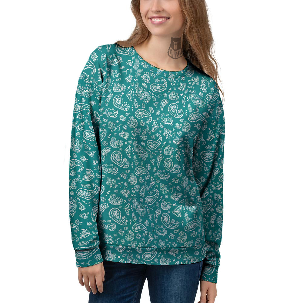 Teal Paisley Bandana Print Women's Sweatshirt-grizzshop