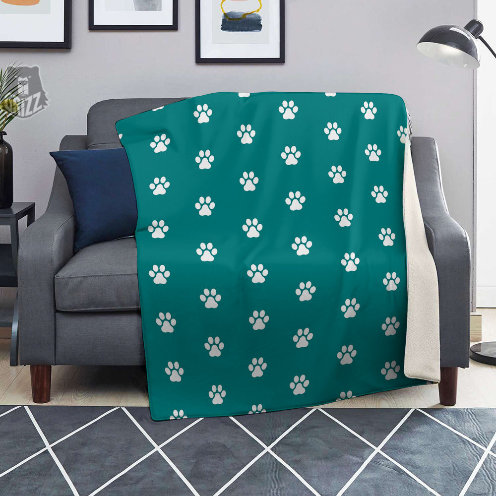 Teal Paw Print Blanket-grizzshop