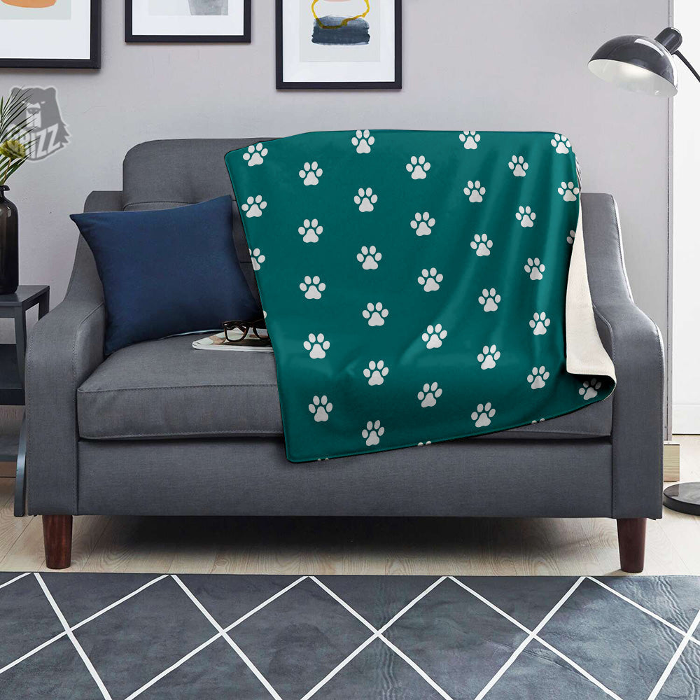 Teal Paw Print Blanket-grizzshop