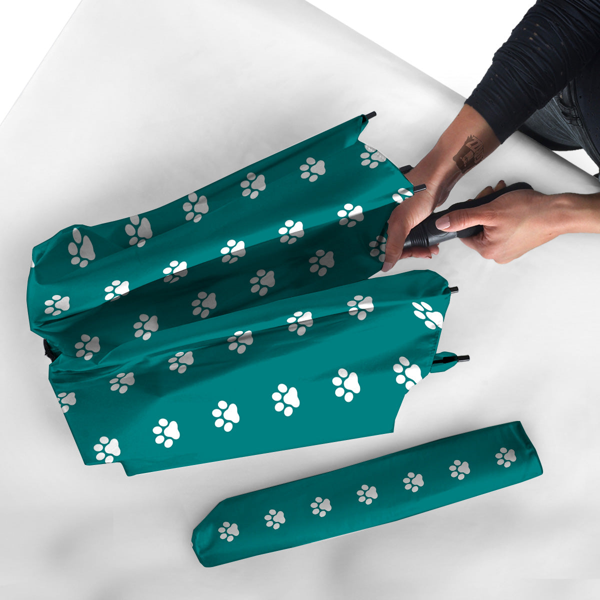 Teal Paw Print Umbrella-grizzshop