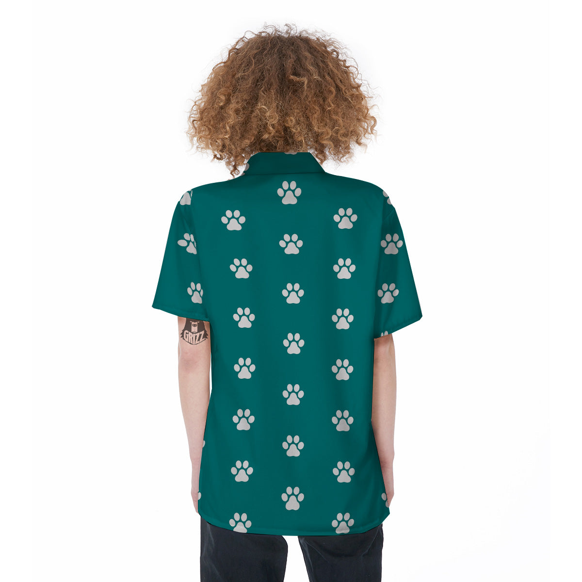 Teal Paw Print Women's Short Sleeve Shirts-grizzshop