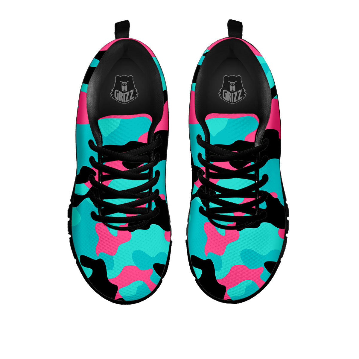 Teal Pink And Black Camouflage Print Black Sneaker-grizzshop