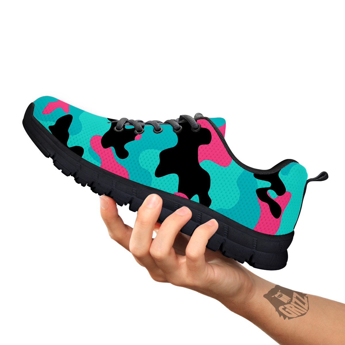 Teal Pink And Black Camouflage Print Black Sneaker-grizzshop