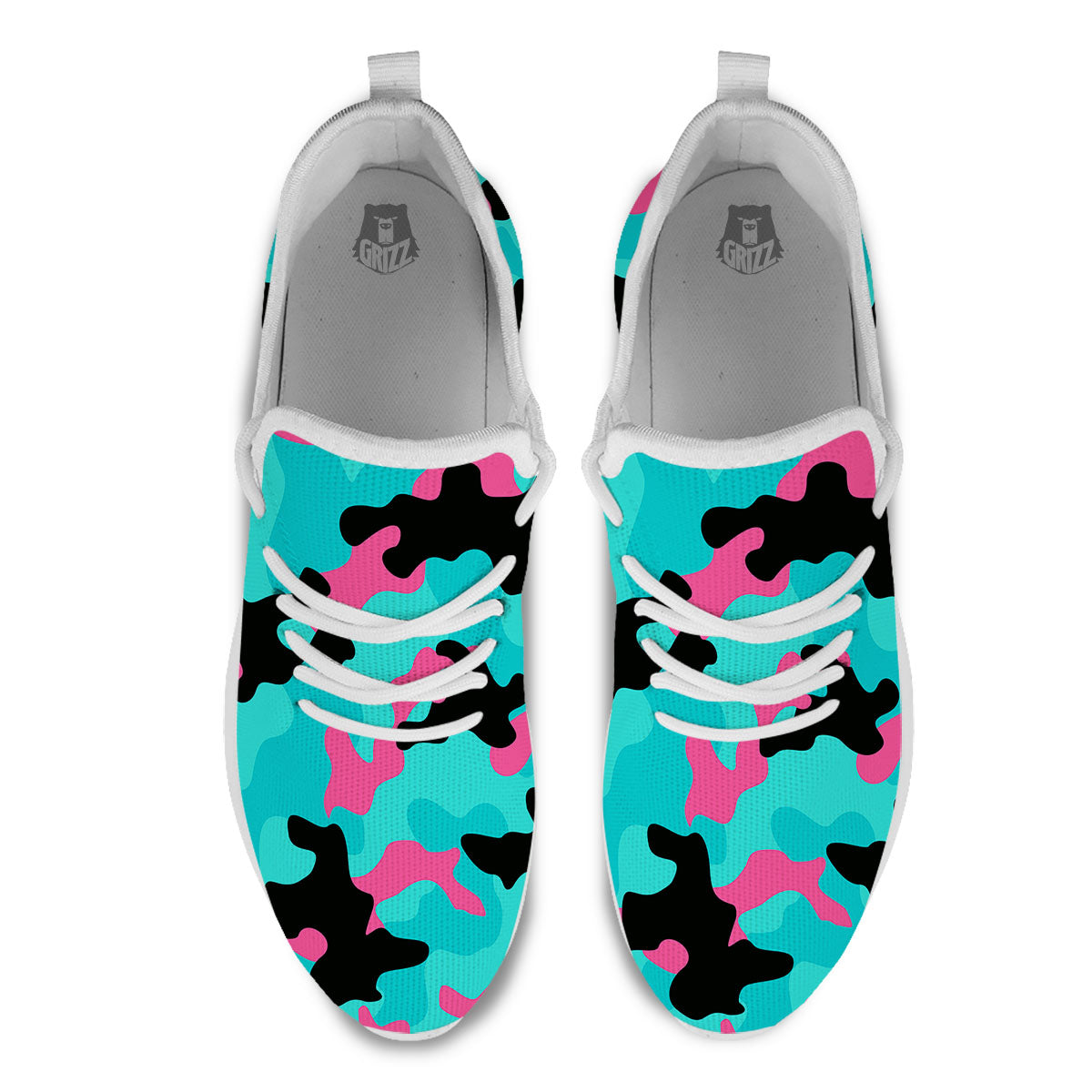 Teal Pink And Black Camouflage Print White Athletic Shoes-grizzshop