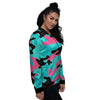 Teal Pink And Black Camouflage Print Women's Bomber Jacket-grizzshop