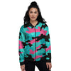 Teal Pink And Black Camouflage Print Women's Bomber Jacket-grizzshop