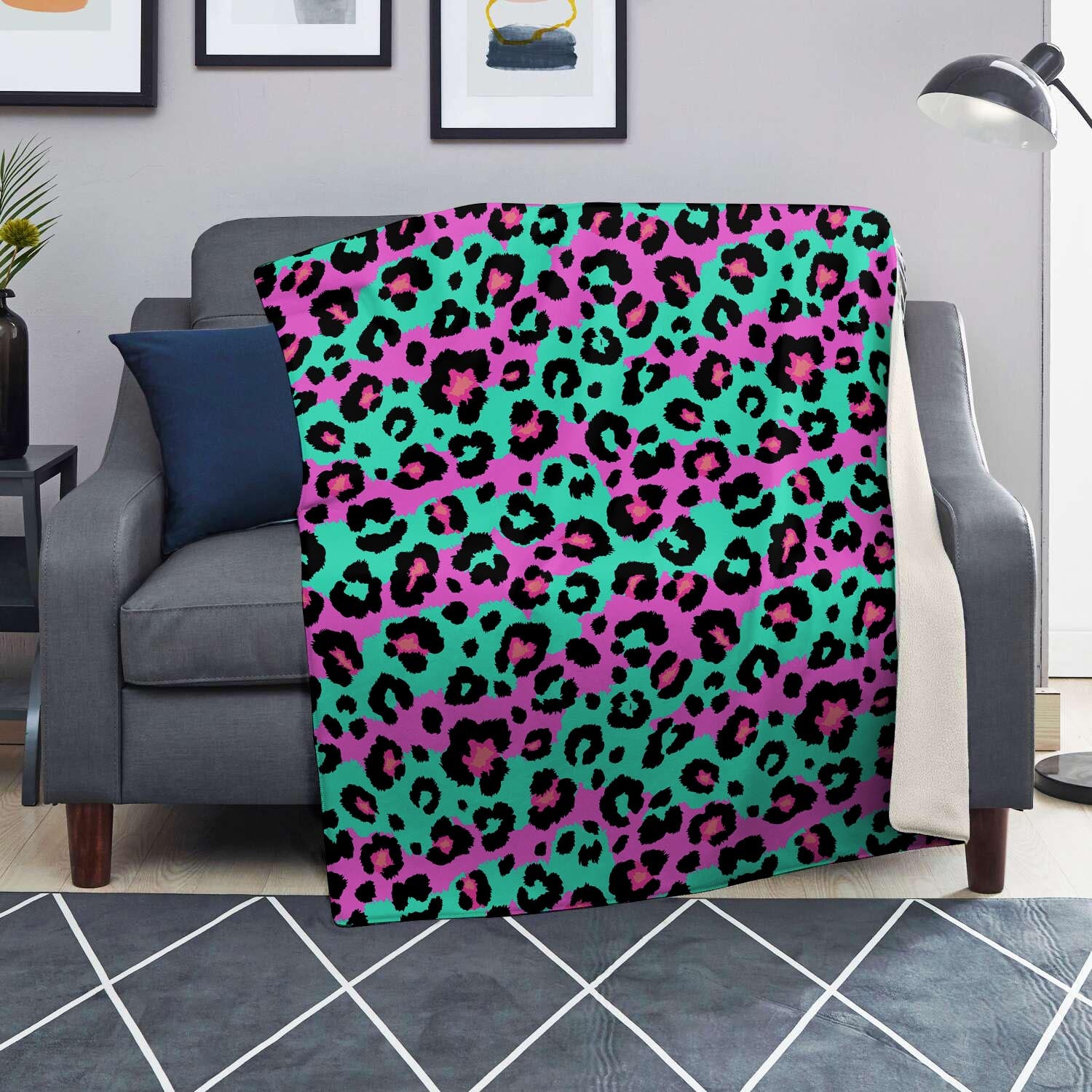 Teal Pink Leopard Blanket-grizzshop