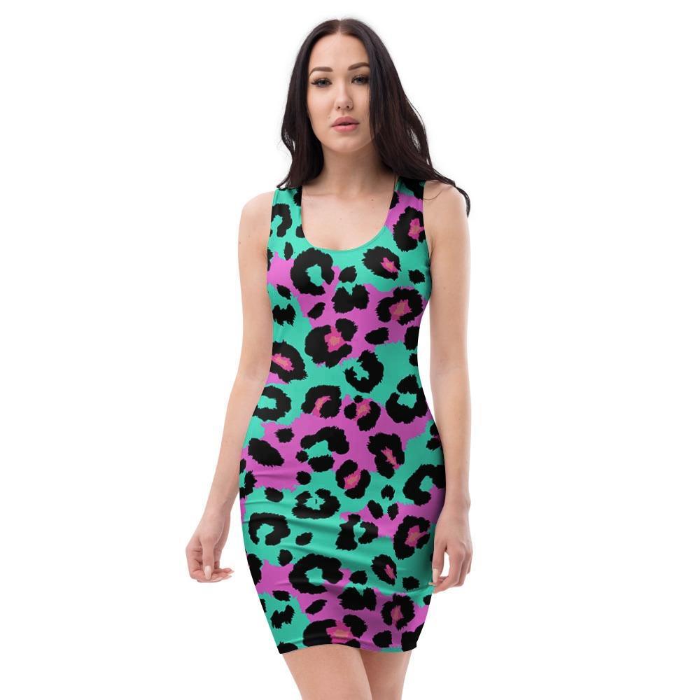 Teal Pink Leopard Bodycon Dress-grizzshop