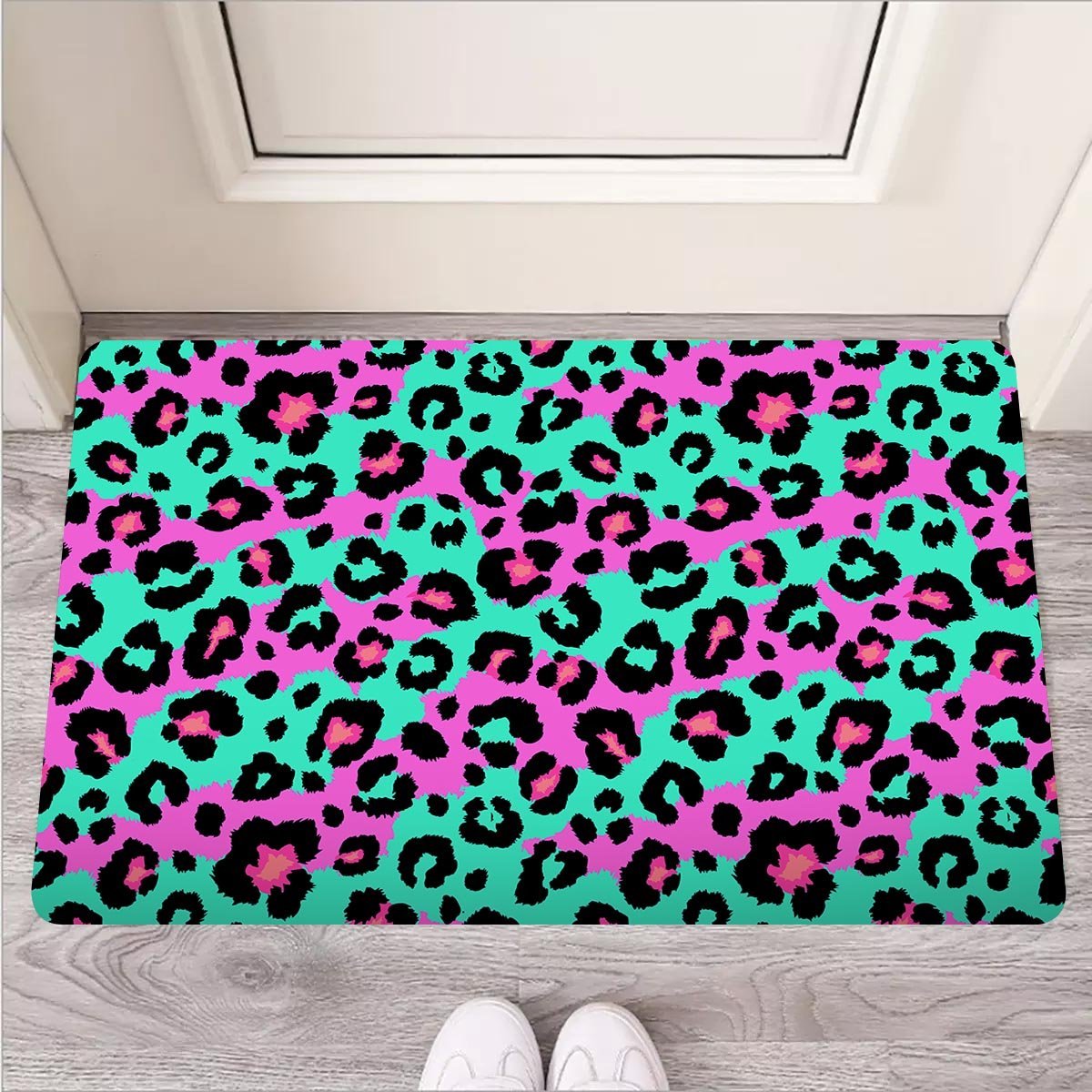 Teal Pink Leopard Door Mat-grizzshop