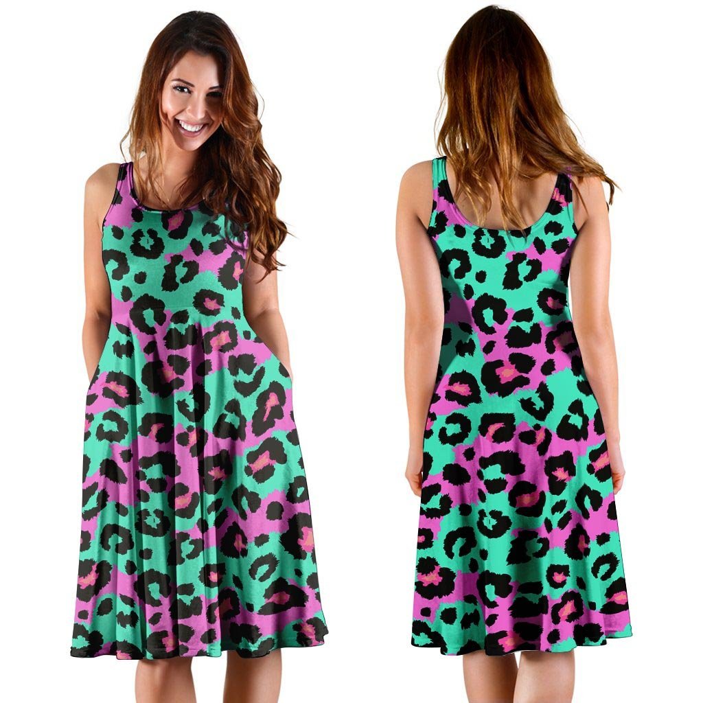 Teal Pink Leopard Dress-grizzshop