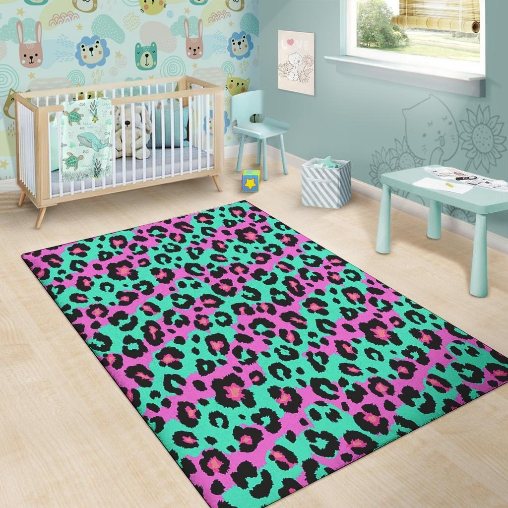 Teal Pink Leopard Floor Mat-grizzshop