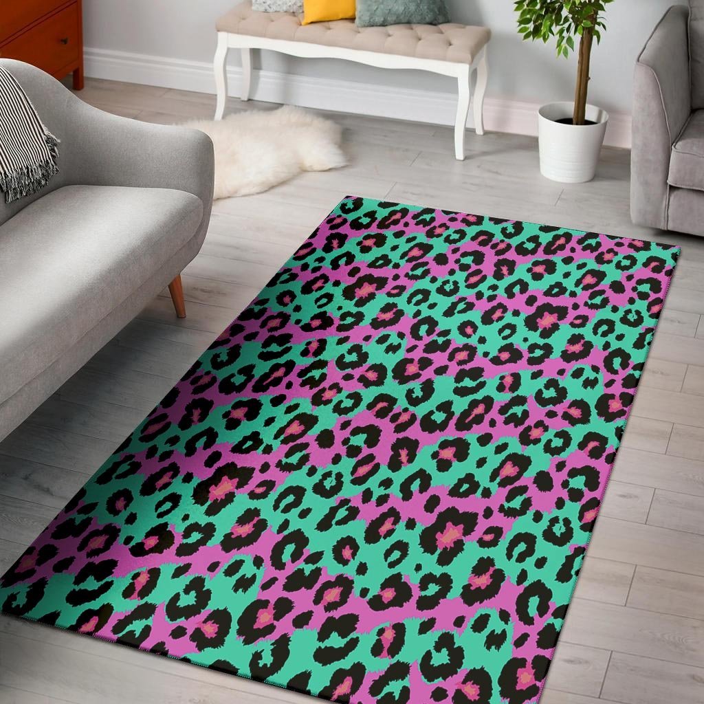 Teal Pink Leopard Floor Mat-grizzshop