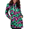 Teal Pink Leopard Hoodie Dress-grizzshop