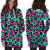 Teal Pink Leopard Hoodie Dress-grizzshop