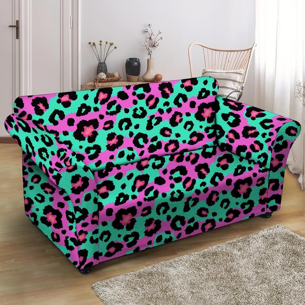 Teal Pink Leopard Loveseat Cover-grizzshop