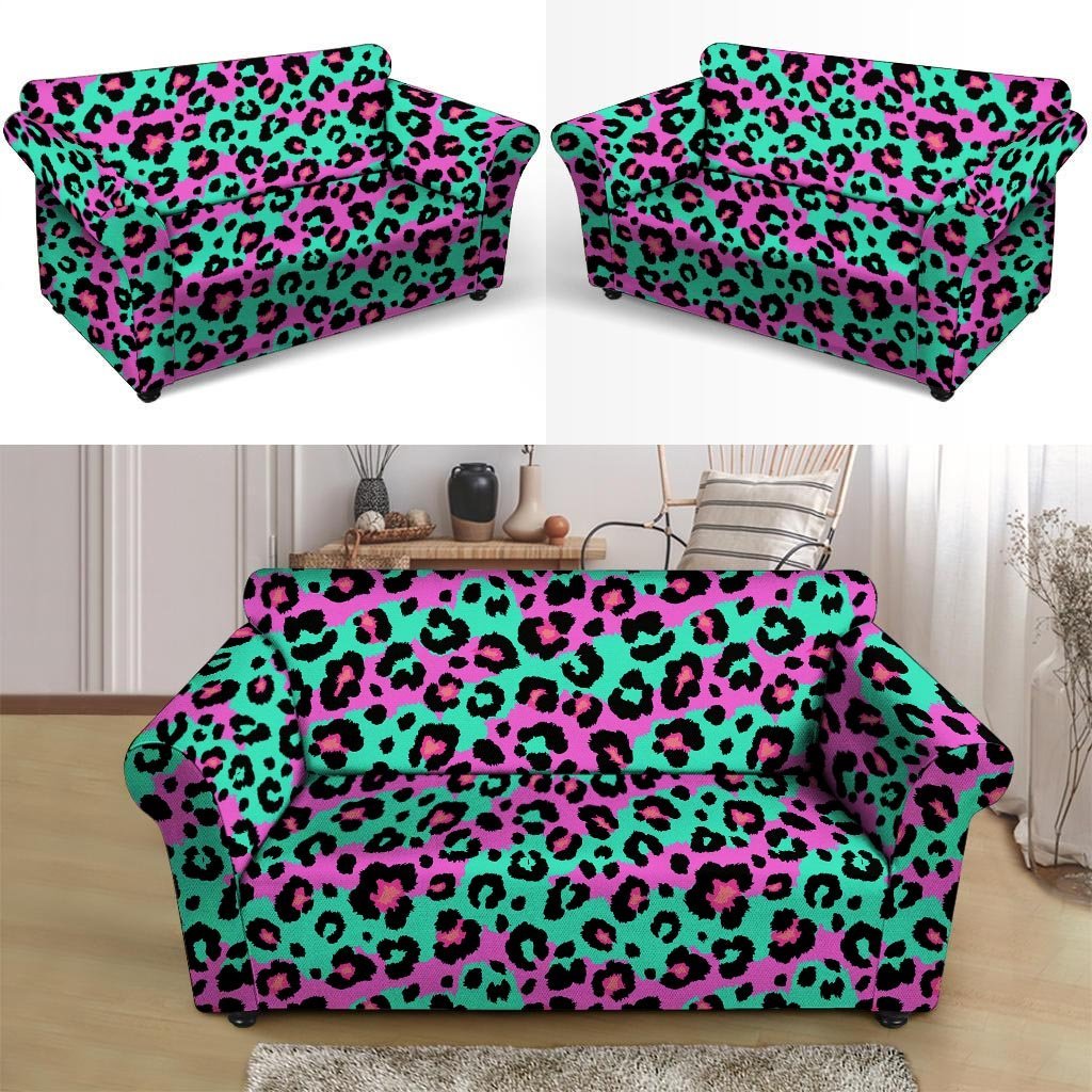 Teal Pink Leopard Loveseat Cover-grizzshop