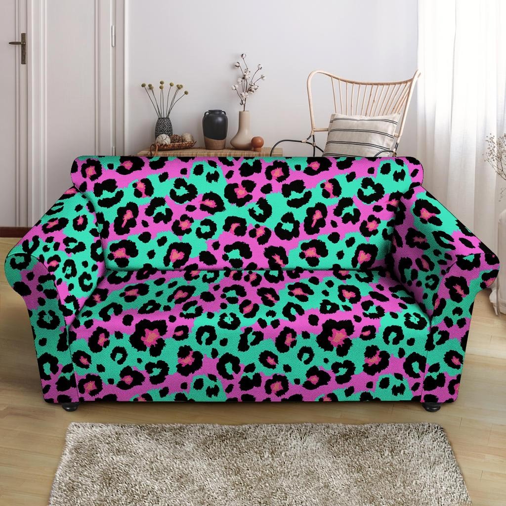 Teal Pink Leopard Loveseat Cover-grizzshop