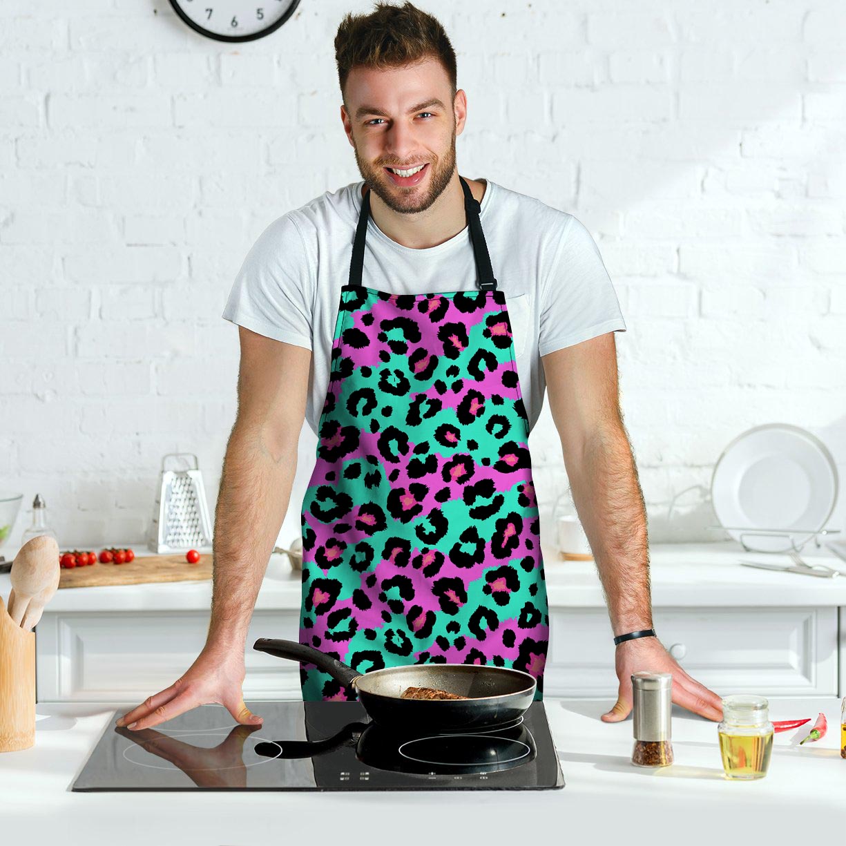 Teal Pink Leopard Men's Apron-grizzshop