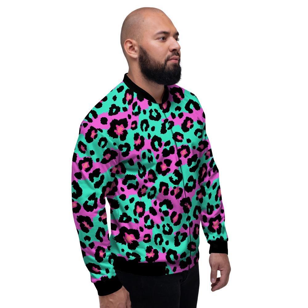 Teal Pink Leopard Men's Bomber Jacket-grizzshop