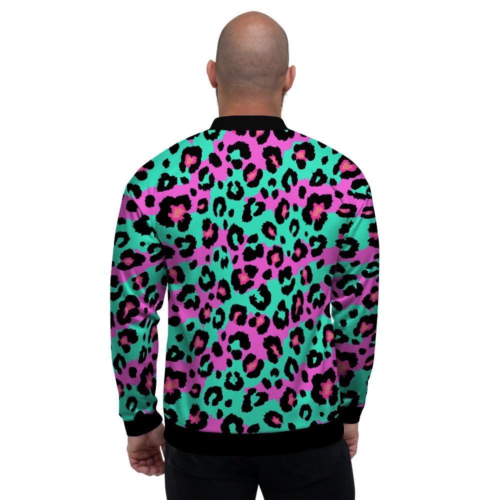 Teal Pink Leopard Men's Bomber Jacket-grizzshop