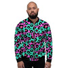 Teal Pink Leopard Men's Bomber Jacket-grizzshop