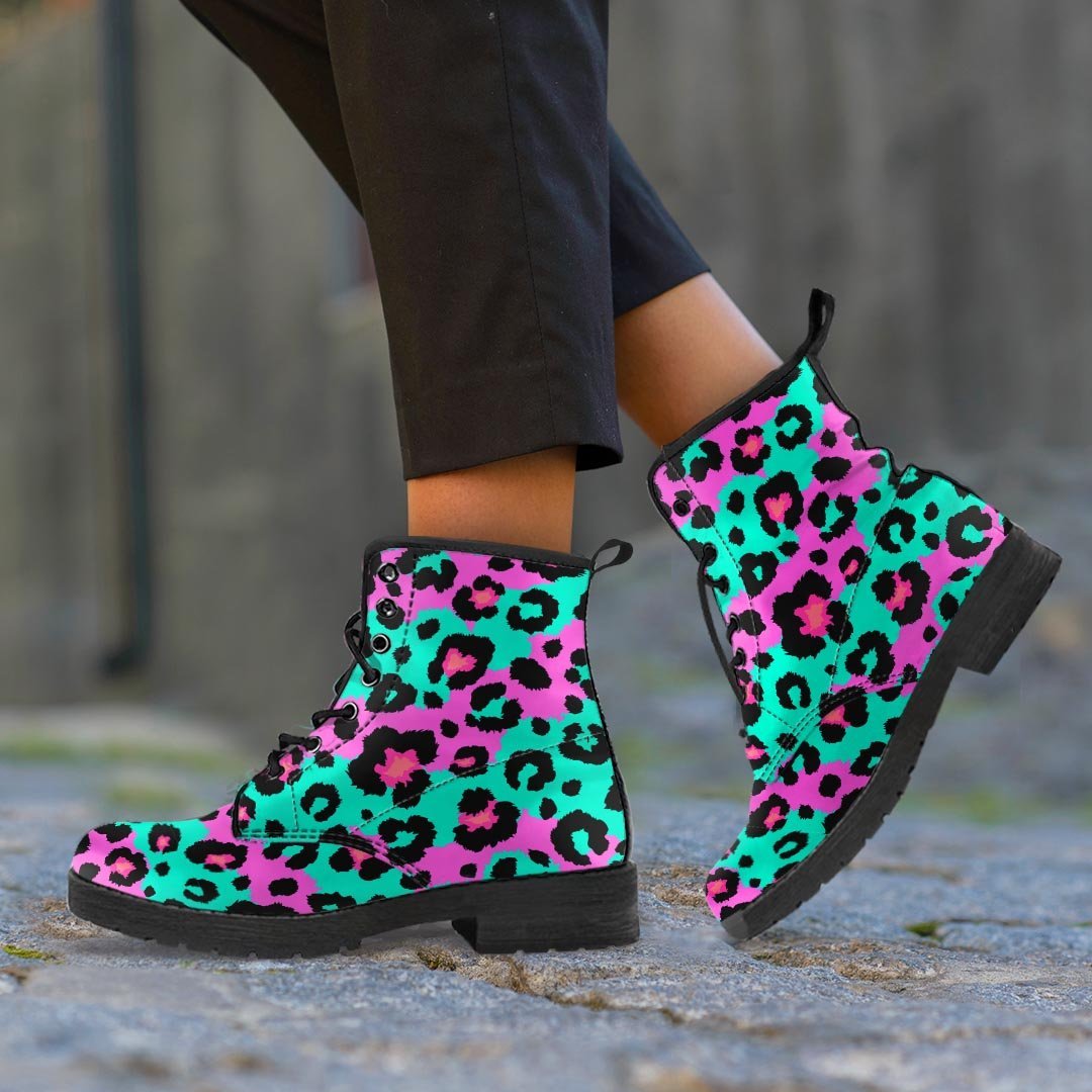 Teal Pink Leopard Men's Boots-grizzshop