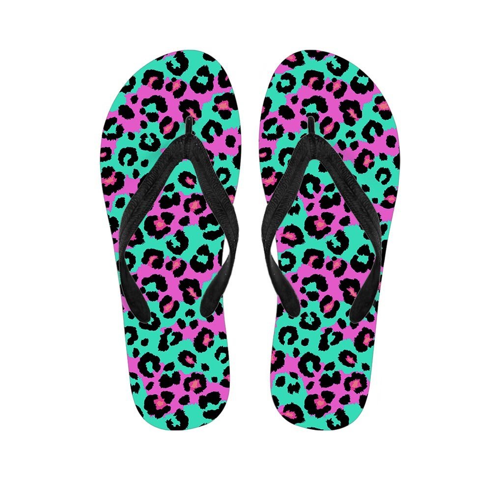 Teal Pink Leopard Men's Flip Flops-grizzshop