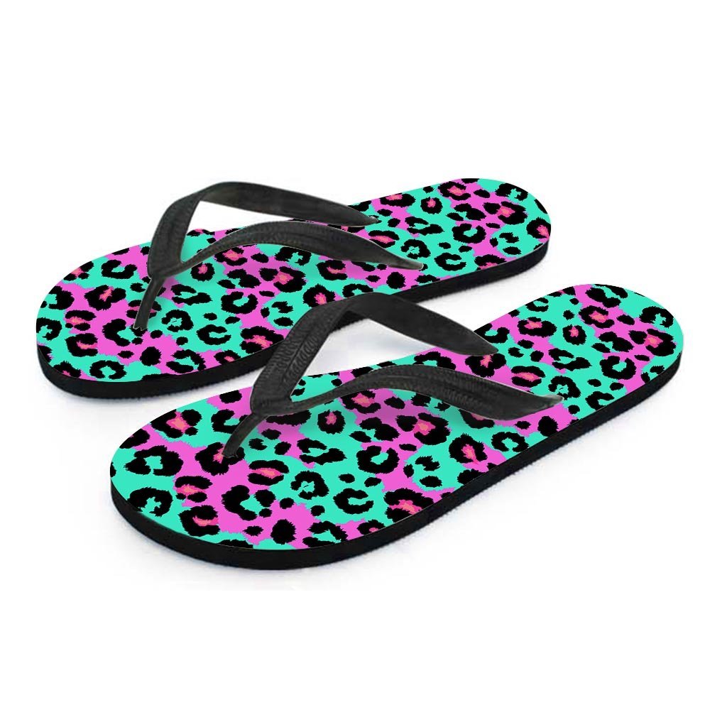 Teal Pink Leopard Men's Flip Flops-grizzshop