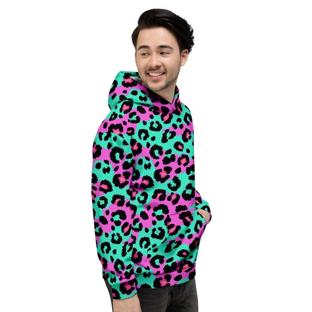 Teal Pink Leopard Men's Hoodie-grizzshop