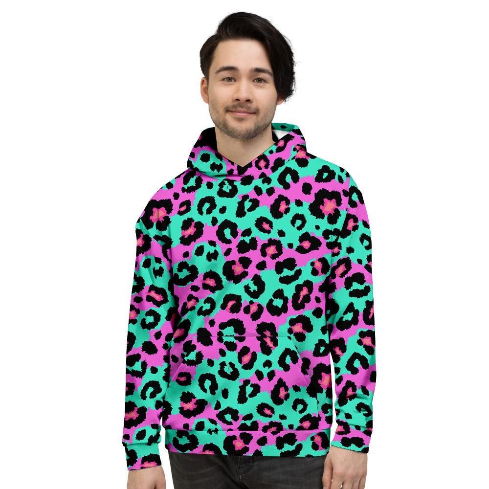 Teal Pink Leopard Men's Hoodie-grizzshop