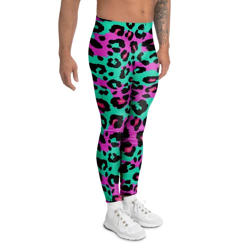 Teal Pink Leopard Men's Leggings-grizzshop