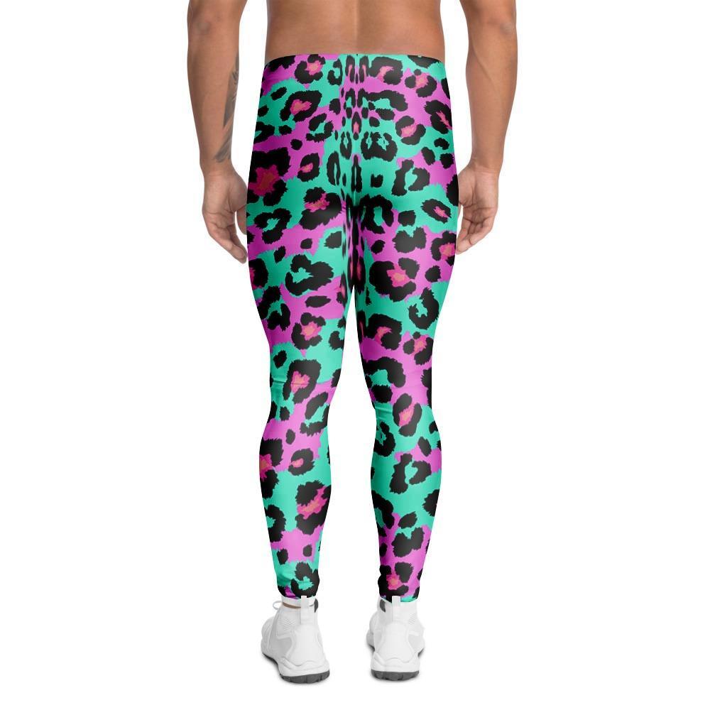 Teal Pink Leopard Men's Leggings-grizzshop