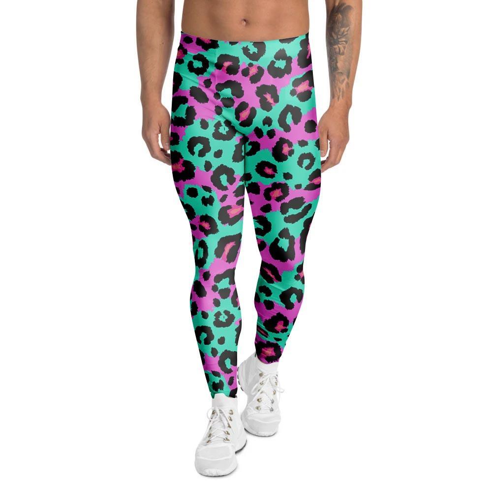 Teal Pink Leopard Men's Leggings-grizzshop