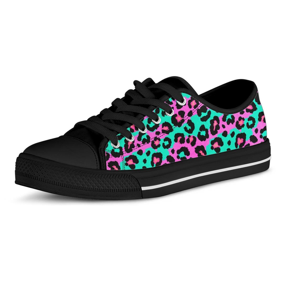 Teal Pink Leopard Men's Low Top Shoes-grizzshop