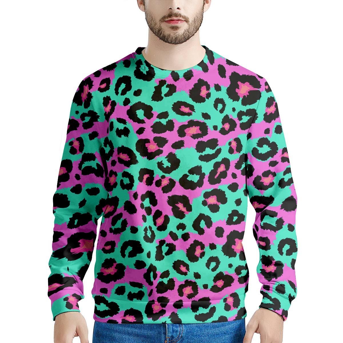 Teal Pink Leopard Men's Sweatshirt-grizzshop