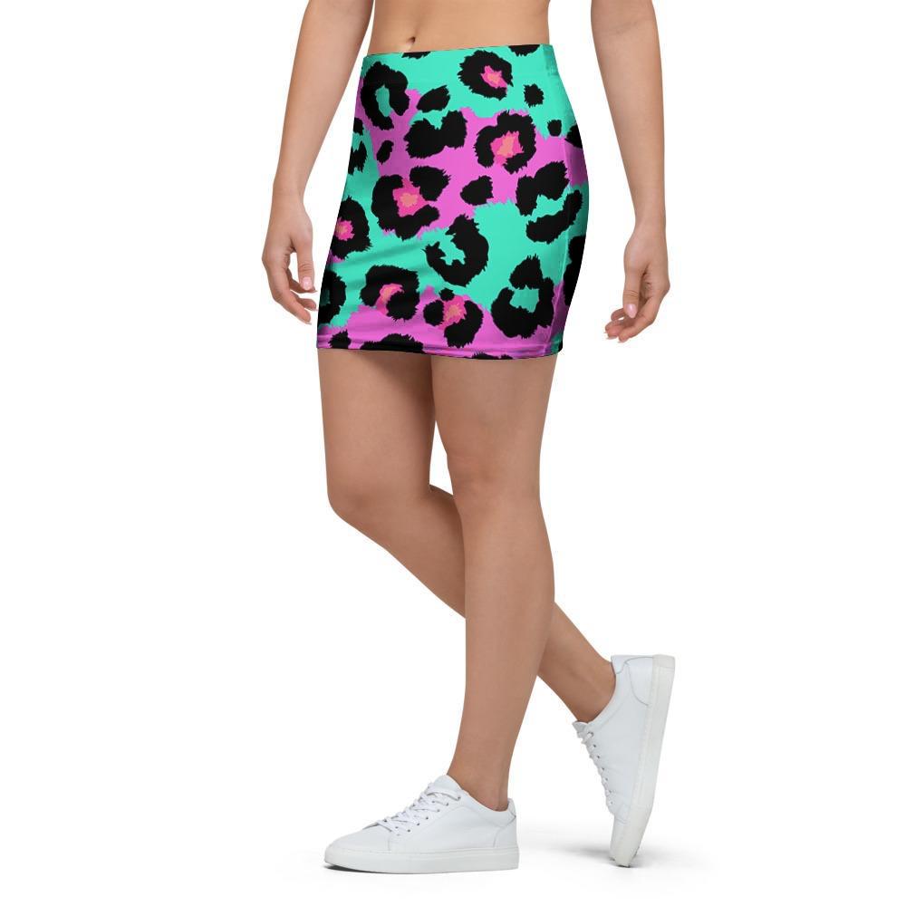 Teal Pink Leopard Mini Skirt-grizzshop