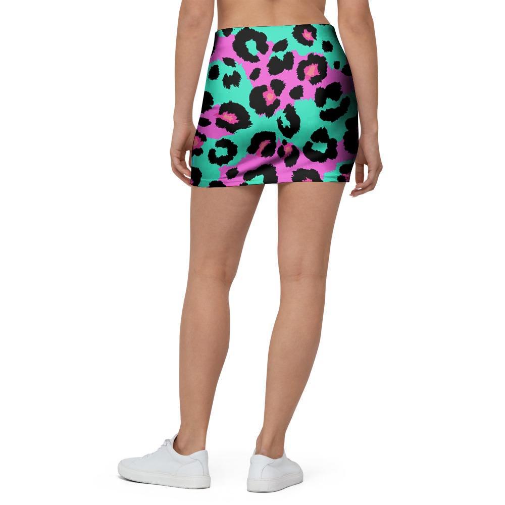 Teal Pink Leopard Mini Skirt-grizzshop