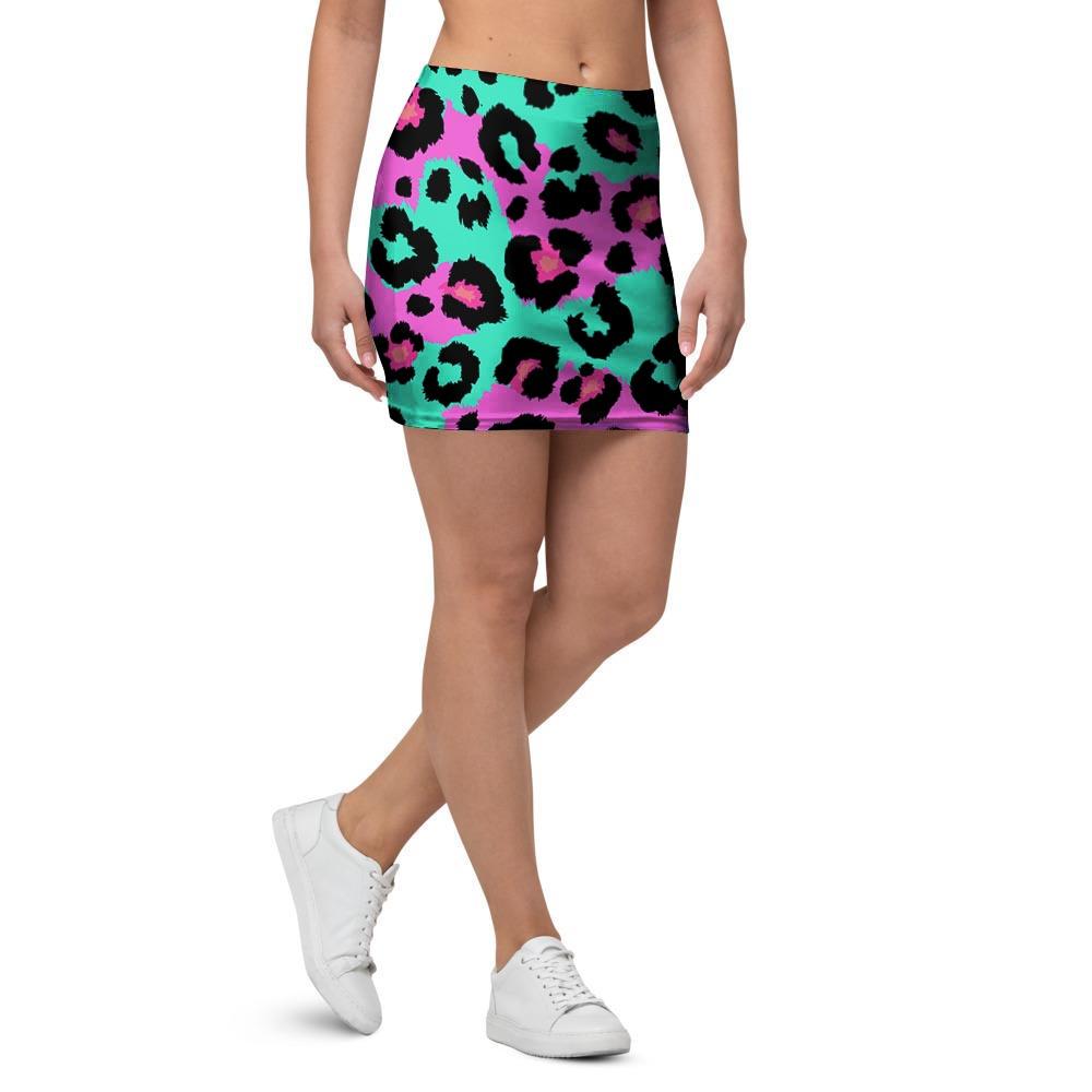 Teal Pink Leopard Mini Skirt-grizzshop